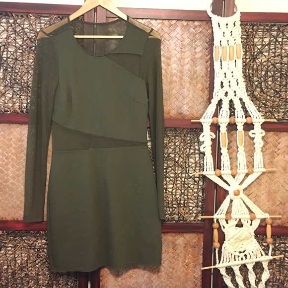 UO | Silence + Noise | Olive Mesh Cutout Dress NWT - Picture 2 of 6